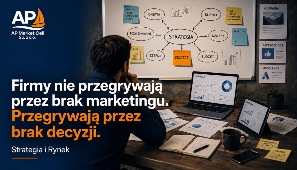 Właściciel firmy analizujący strategię, ofertę, klientów i budżet przed podjęciem decyzji marketingowych